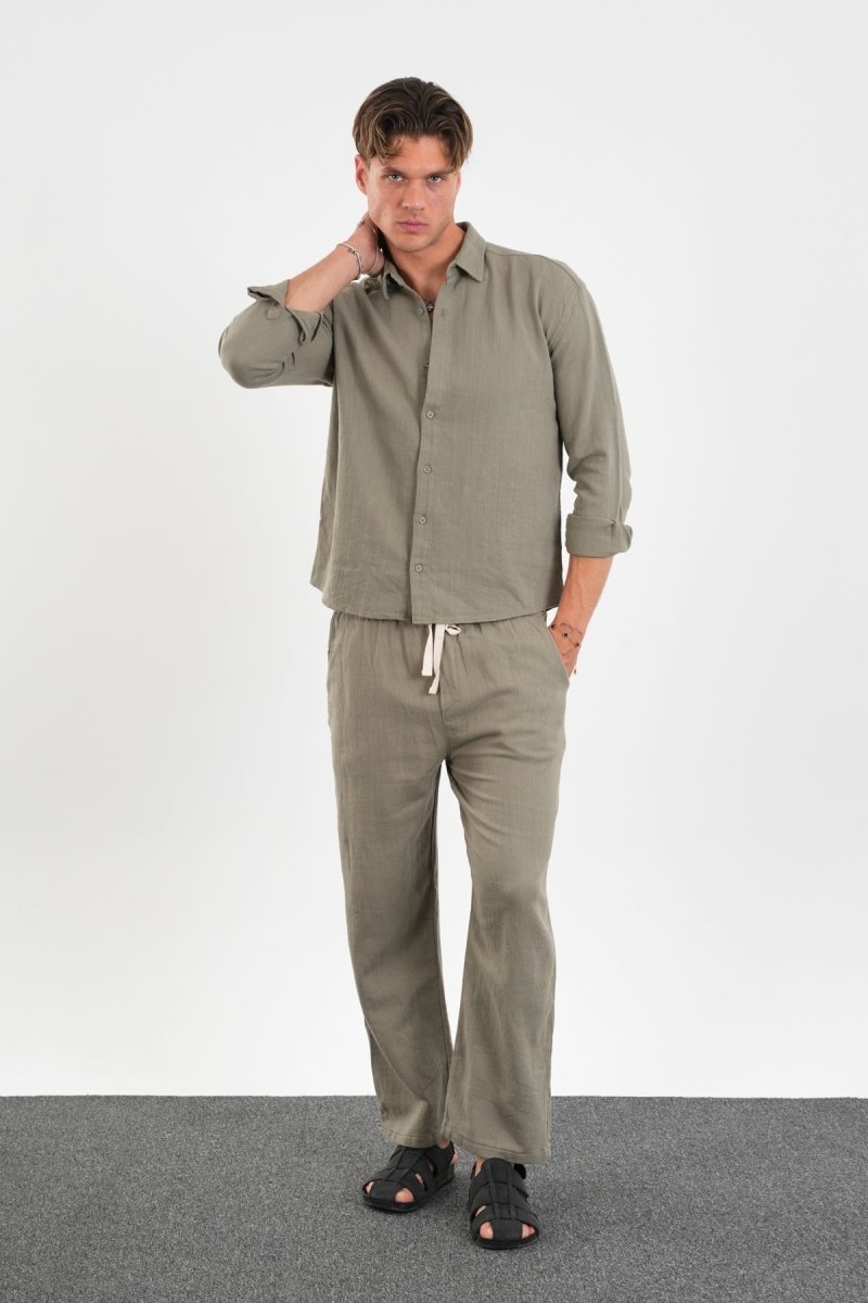 Flare Kışlık Baggy Pantolon Oversize Gömlek Alt üst Takım Haki - Redline