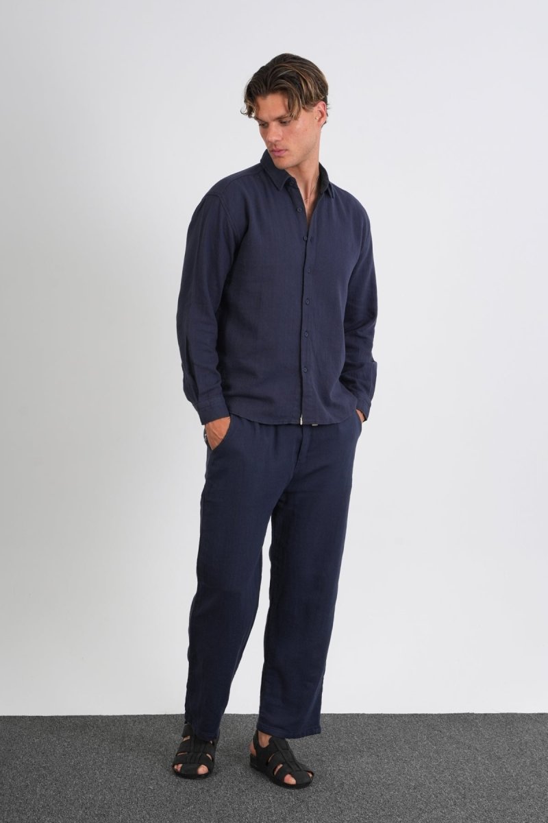 Flare Kışlık Baggy Pantolon Oversize Gömlek Alt üst Takım Lacivert - Redline