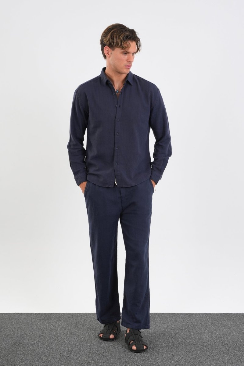 Flare Kışlık Baggy Pantolon Oversize Gömlek Alt üst Takım Lacivert - Redline