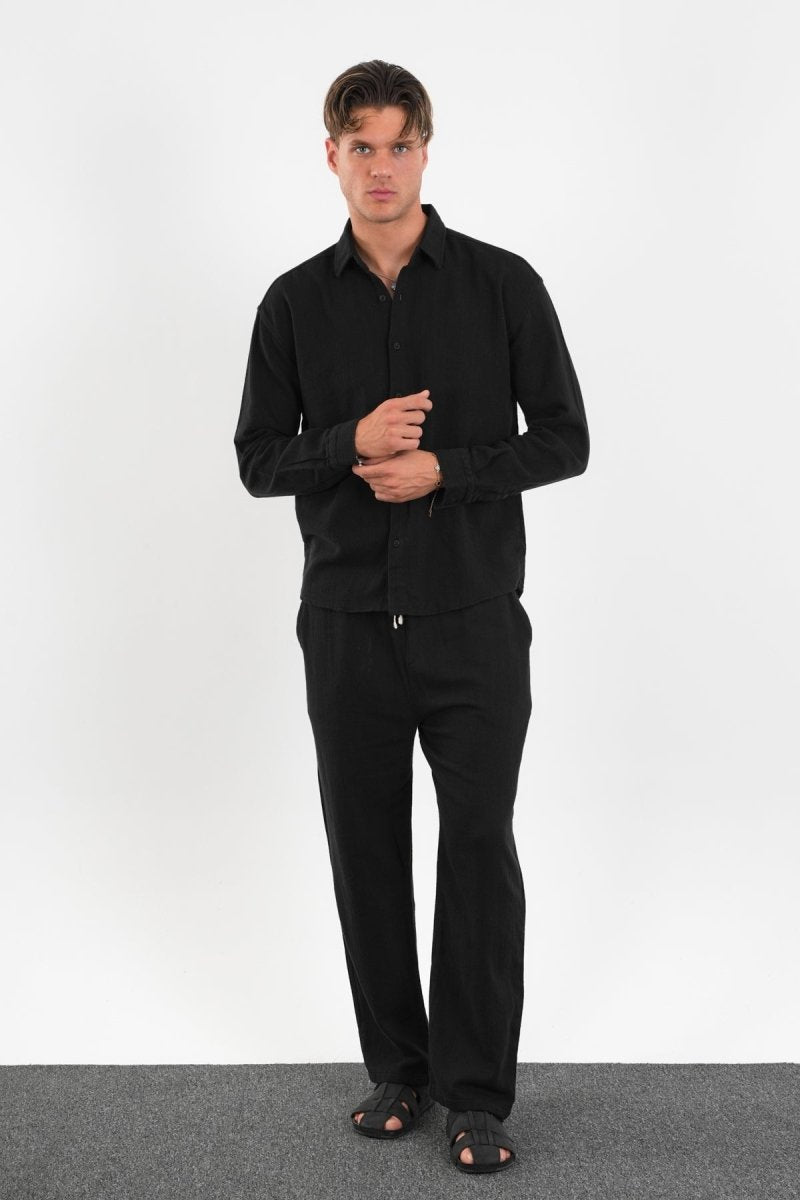 Flare Kışlık Baggy Pantolon Oversize Gömlek Alt üst Takım Siyah - Redline