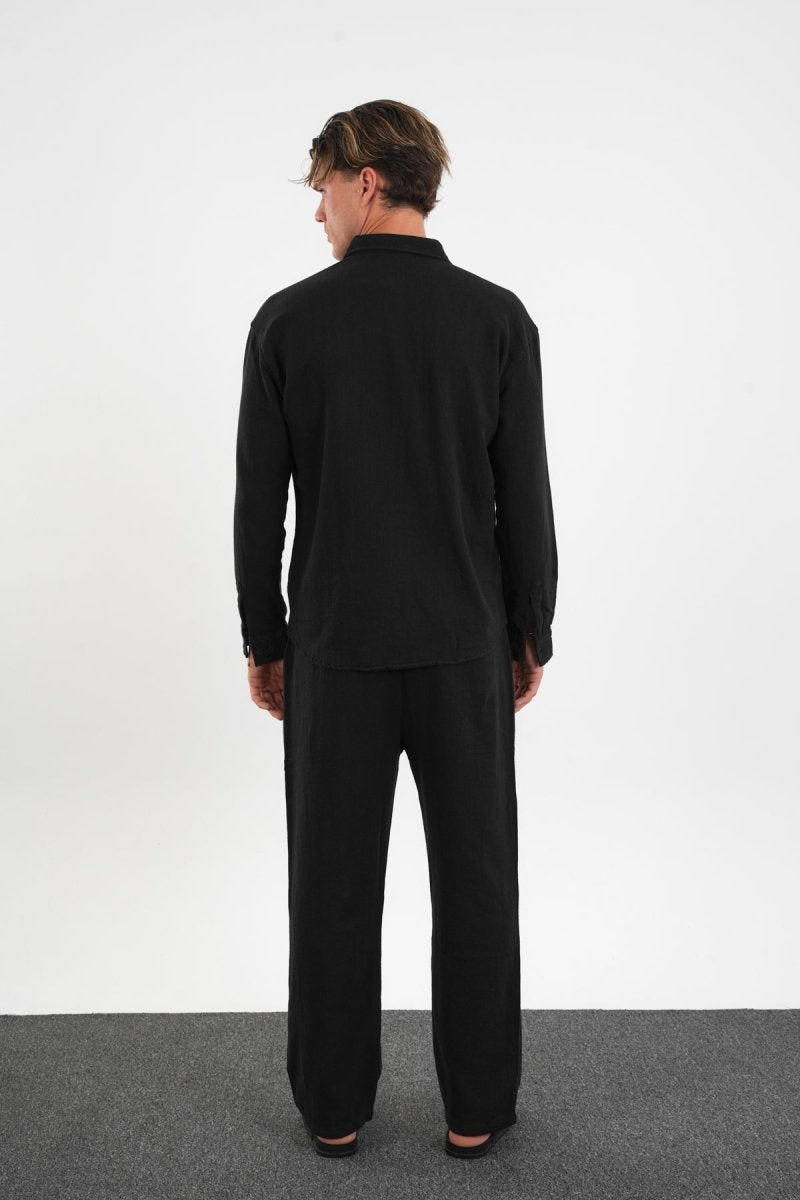 Flare Kışlık Baggy Pantolon Oversize Gömlek Alt üst Takım Siyah - Redline