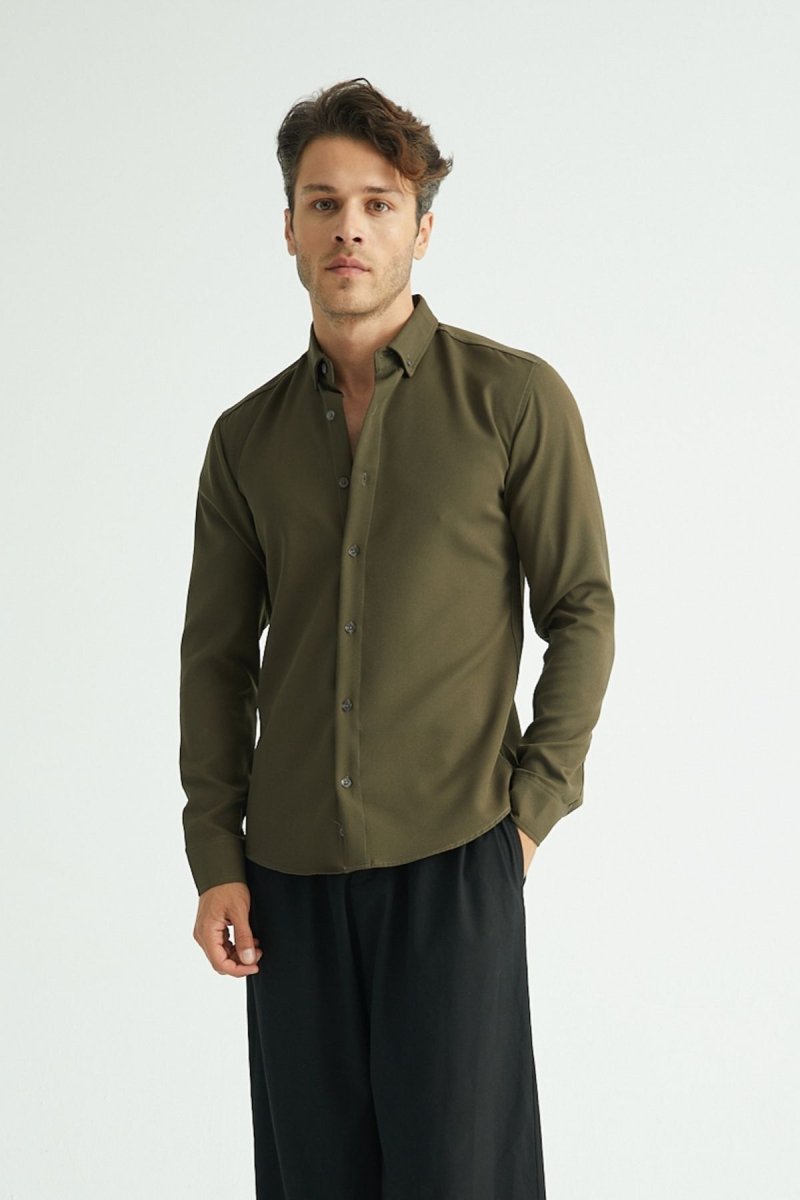 Flex Slim Fit Gömlek Haki - Redline