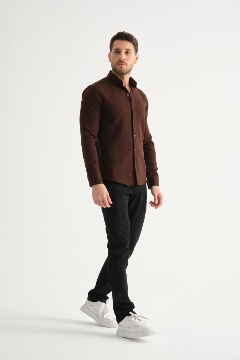 Flex Slim Fit Gömlek Kahve - Redline