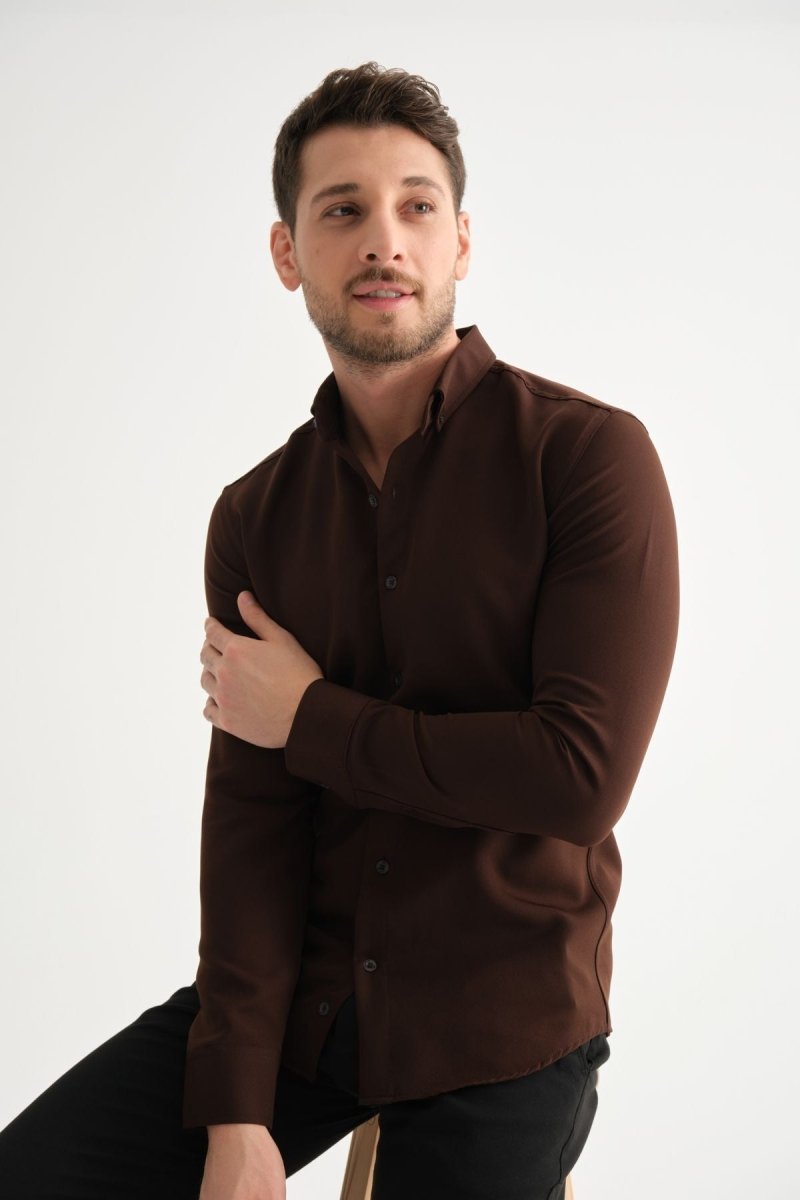 Flex Slim Fit Gömlek Kahve - Redline