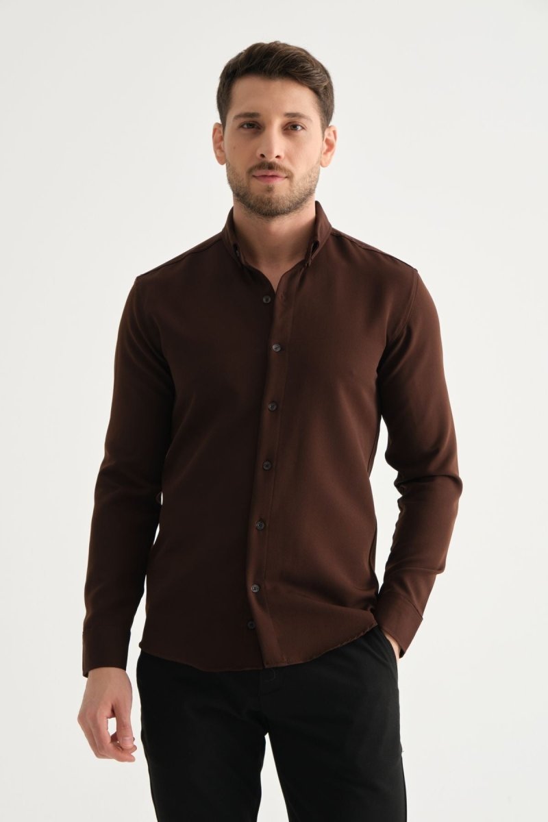 Flex Slim Fit Gömlek Kahve - Redline
