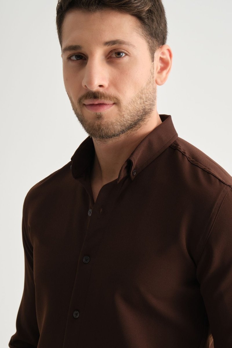Flex Slim Fit Gömlek Kahve - Redline