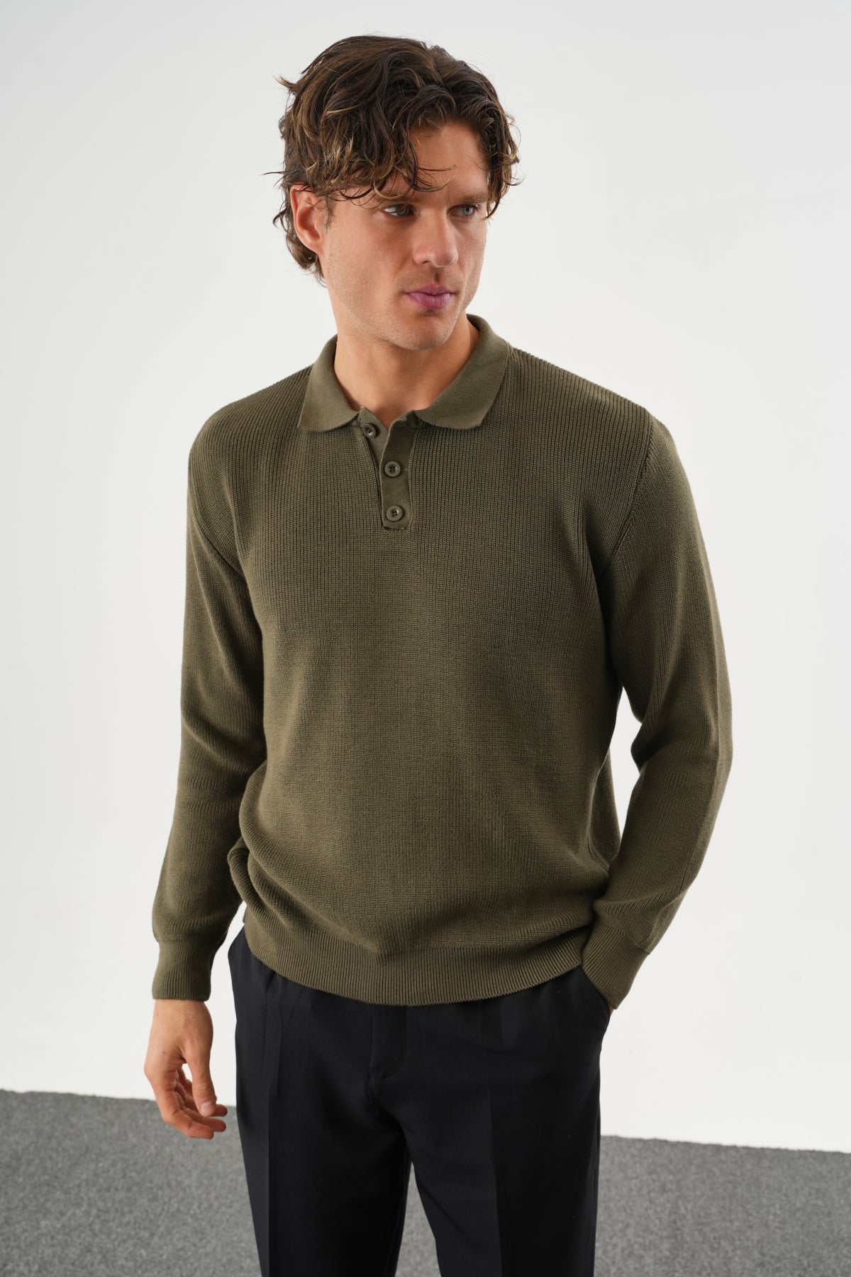 Holt Oversize Triko Uzun Kollu Kazak Haki