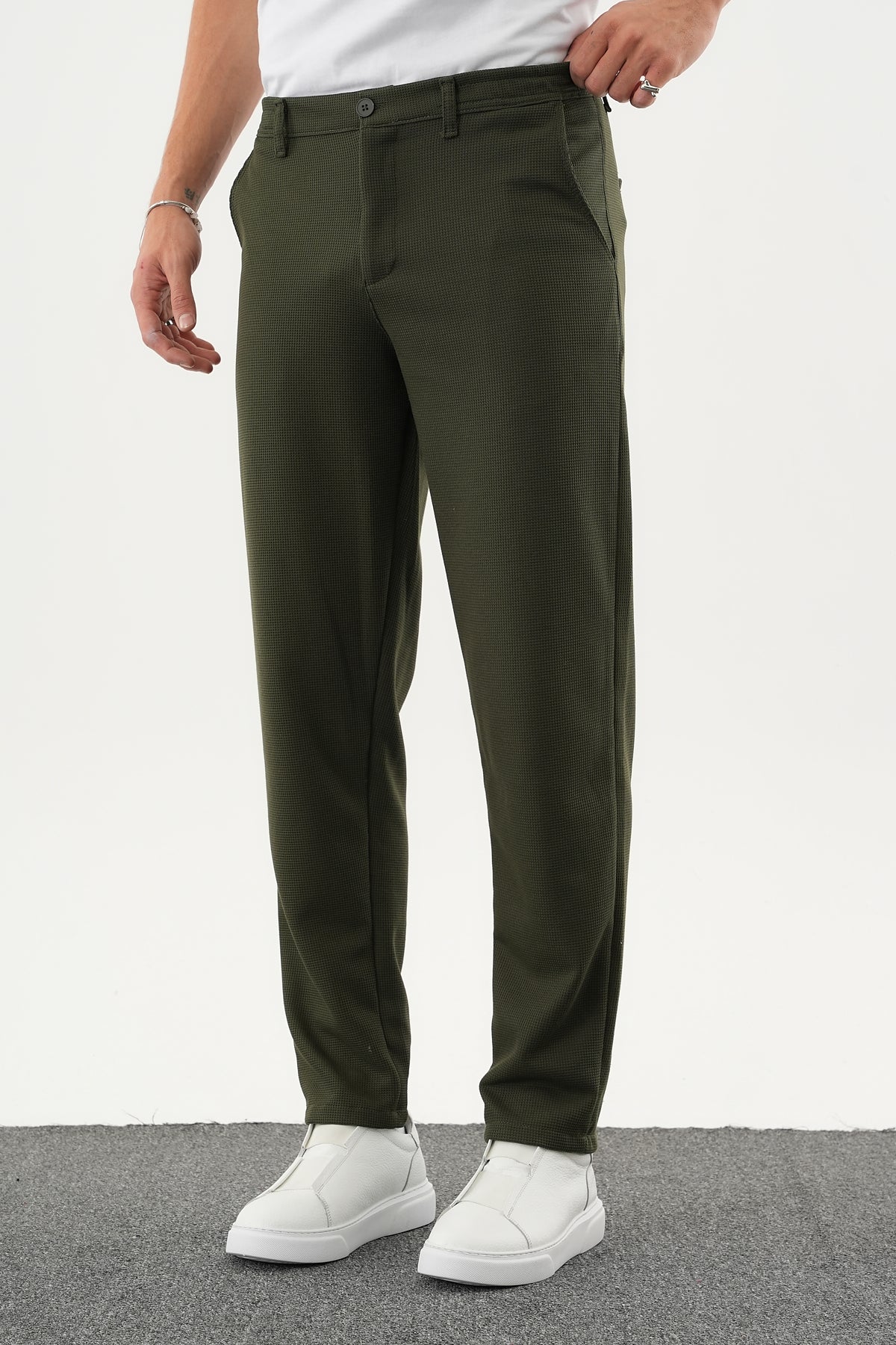 ARDEN Kışlık Kalın Slim Fit Kemerli Erkek Pantolon Haki