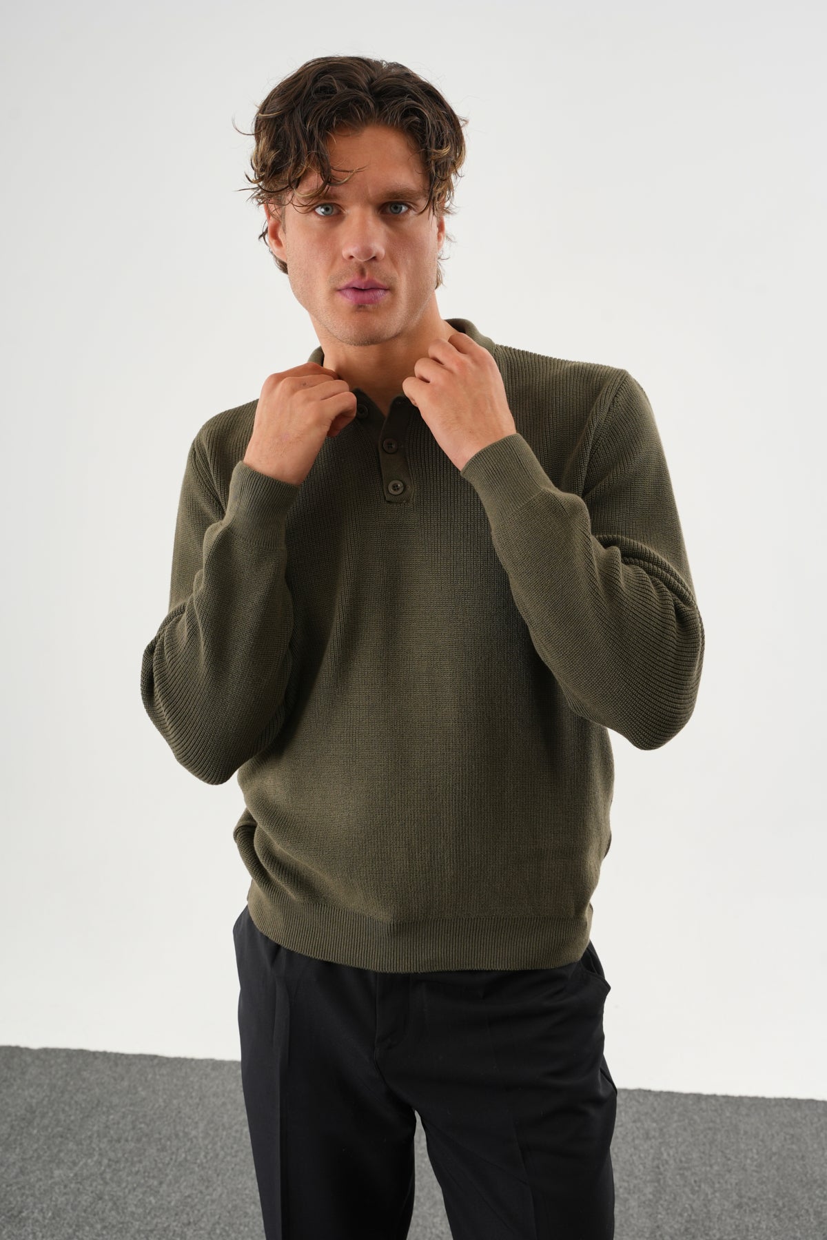 Holt Oversize Triko Uzun Kollu Kazak Haki