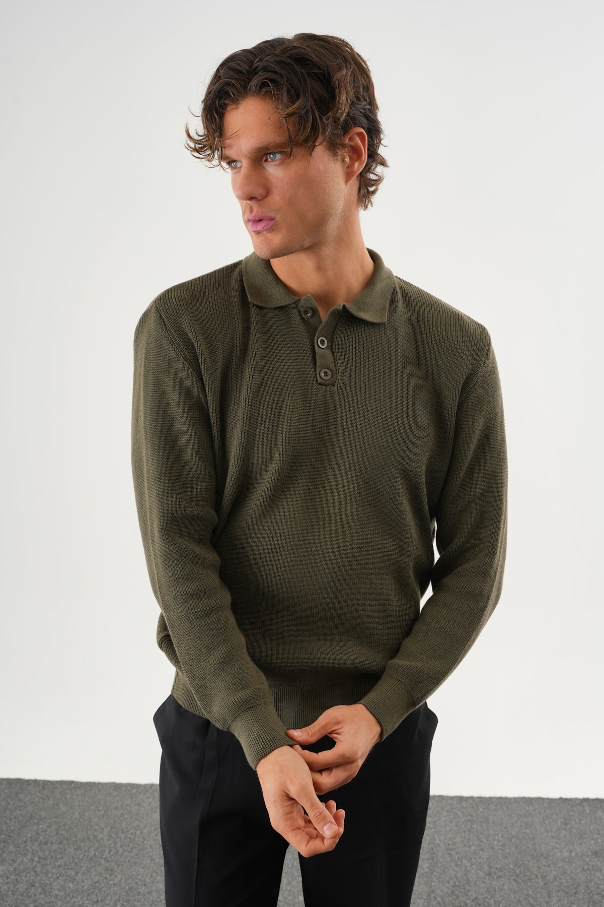 Holt Oversize Triko Uzun Kollu Kazak Haki