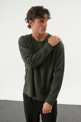 TAREN Oversize Erkek Kışlık Düğmeli Sweatshirt Haki