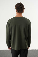 TAREN Oversize Erkek Kışlık Düğmeli Sweatshirt Haki