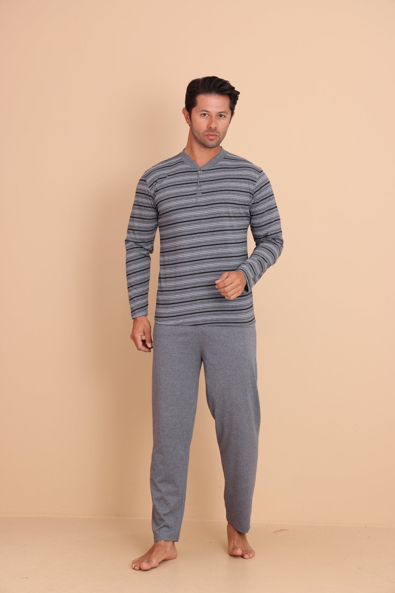 Hunt Regular Gri Erkek Uzun Kol Pijama Takımı - Redline