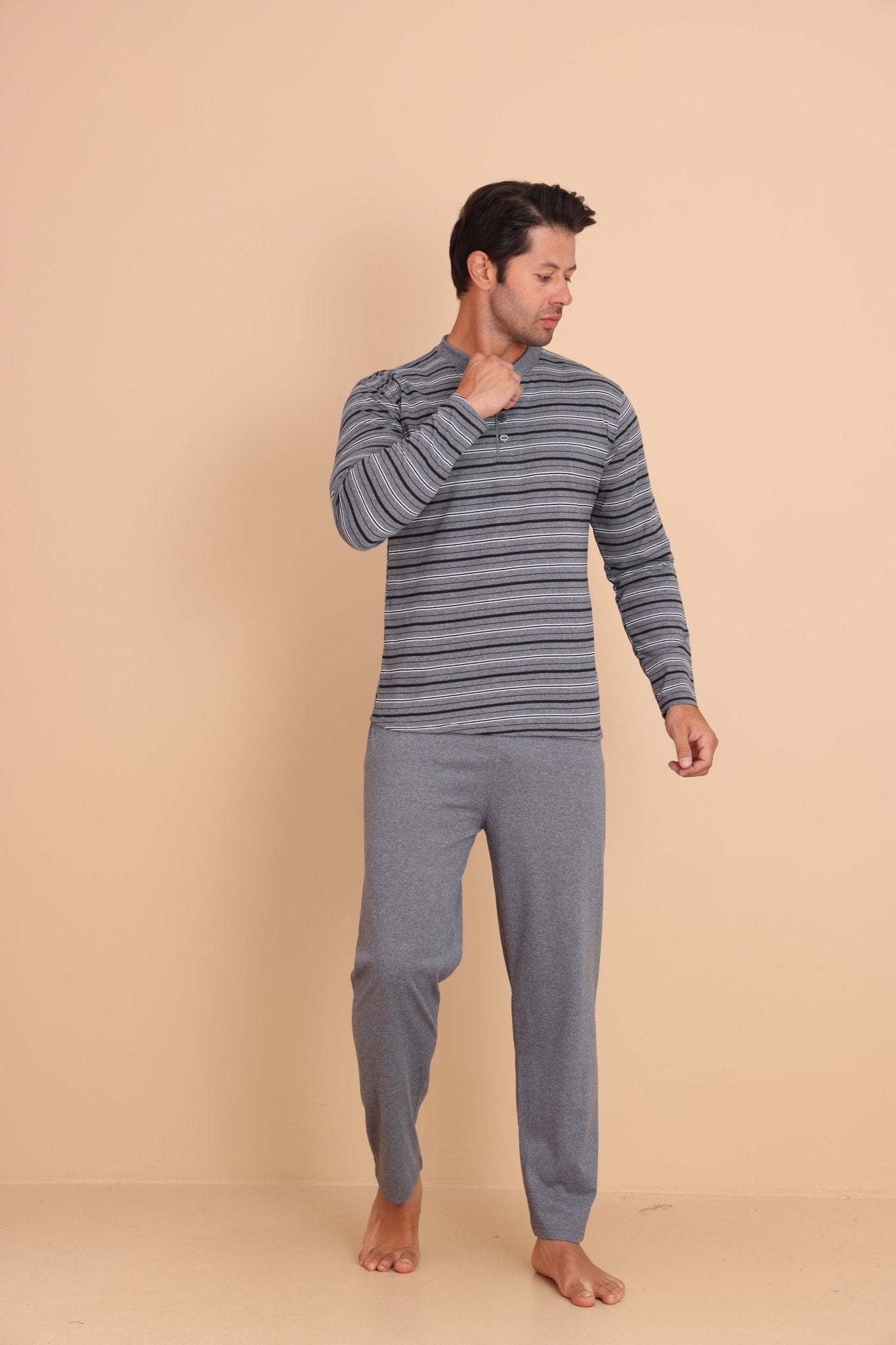 Hunt Regular Gri Erkek Uzun Kol Pijama Takımı - Redline