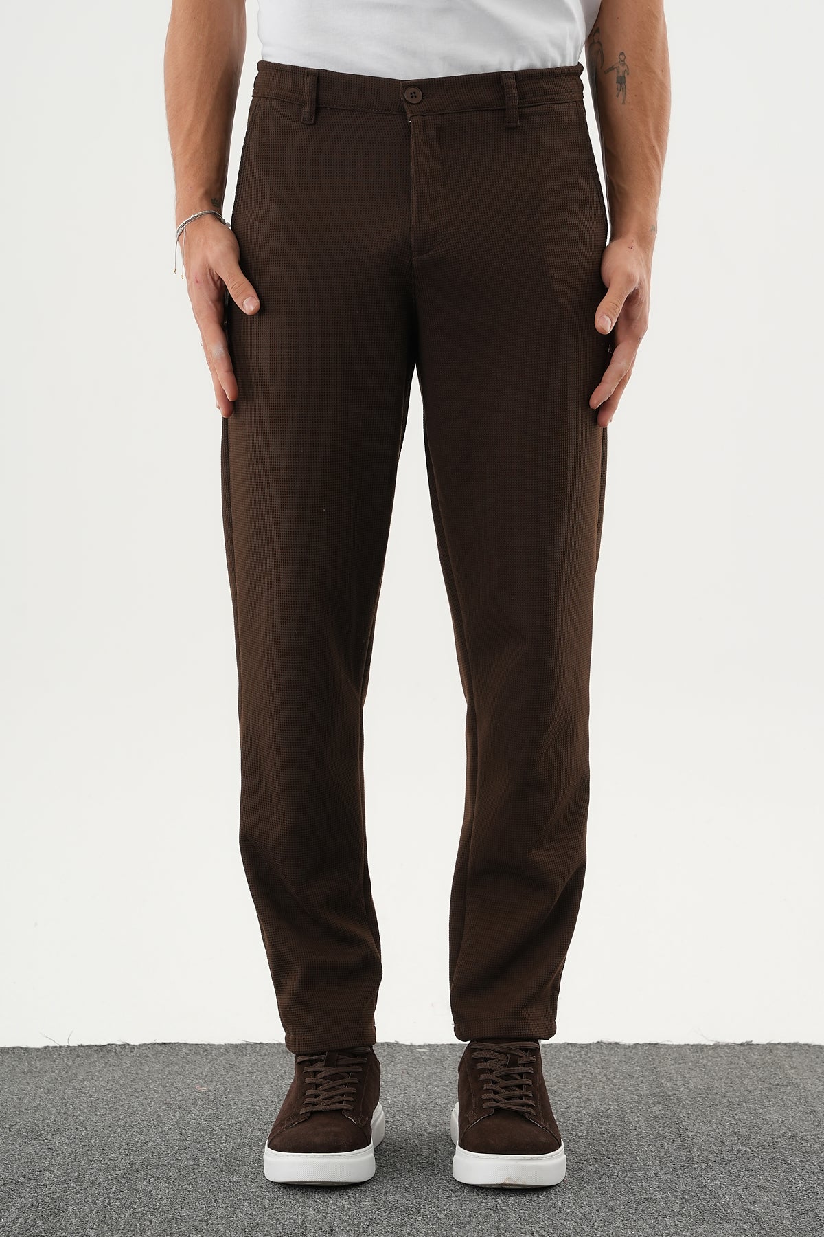 ARDEN Kışlık Kalın Slim Fit Kemerli Erkek Pantolon Kahverengi