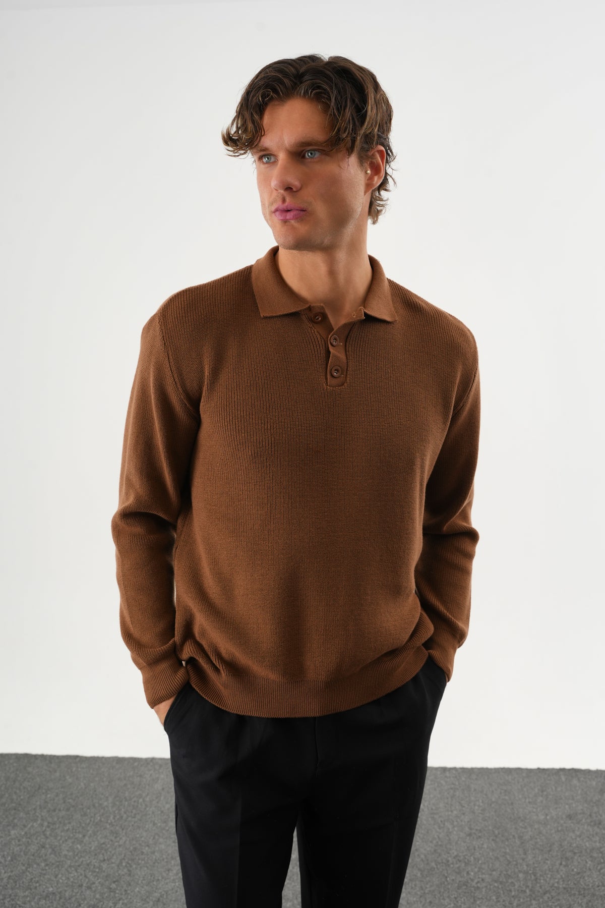 Holt Oversize Triko Uzun Kollu Kazak Kahve