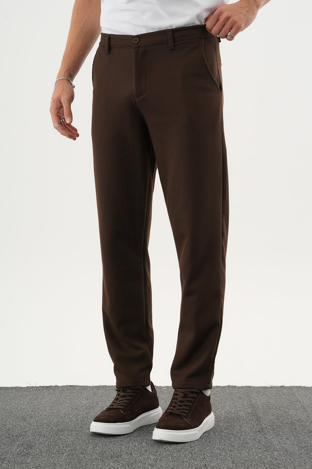 ARDEN Kışlık Kalın Slim Fit Kemerli Erkek Pantolon Kahverengi