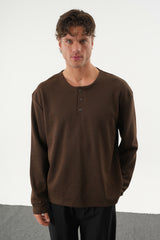 TAREN Oversize Erkek Kışlık Düğmeli Sweatshirt Siyah