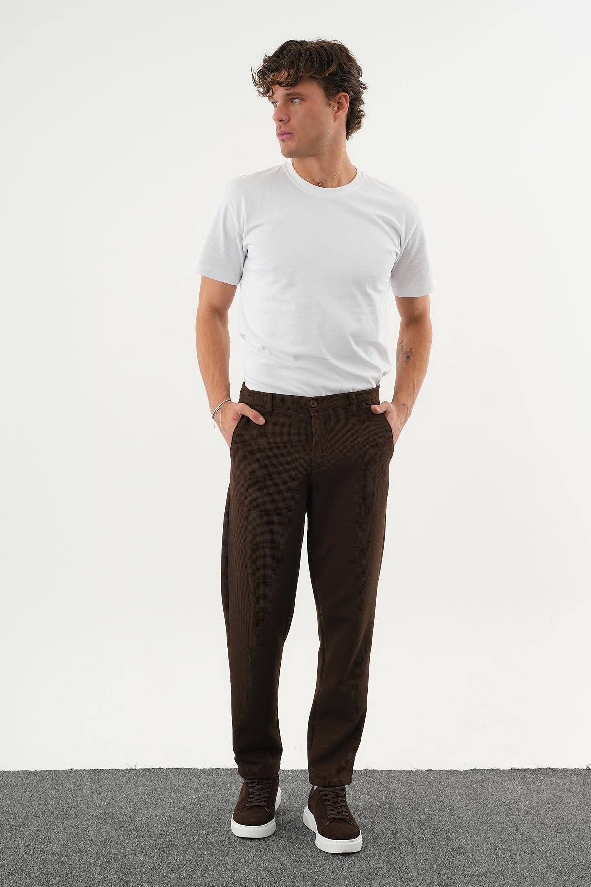 ARDEN Kışlık Kalın Slim Fit Kemerli Erkek Pantolon Kahverengi