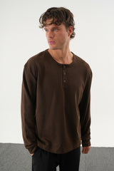 TAREN Oversize Erkek Kışlık Düğmeli Sweatshirt Siyah