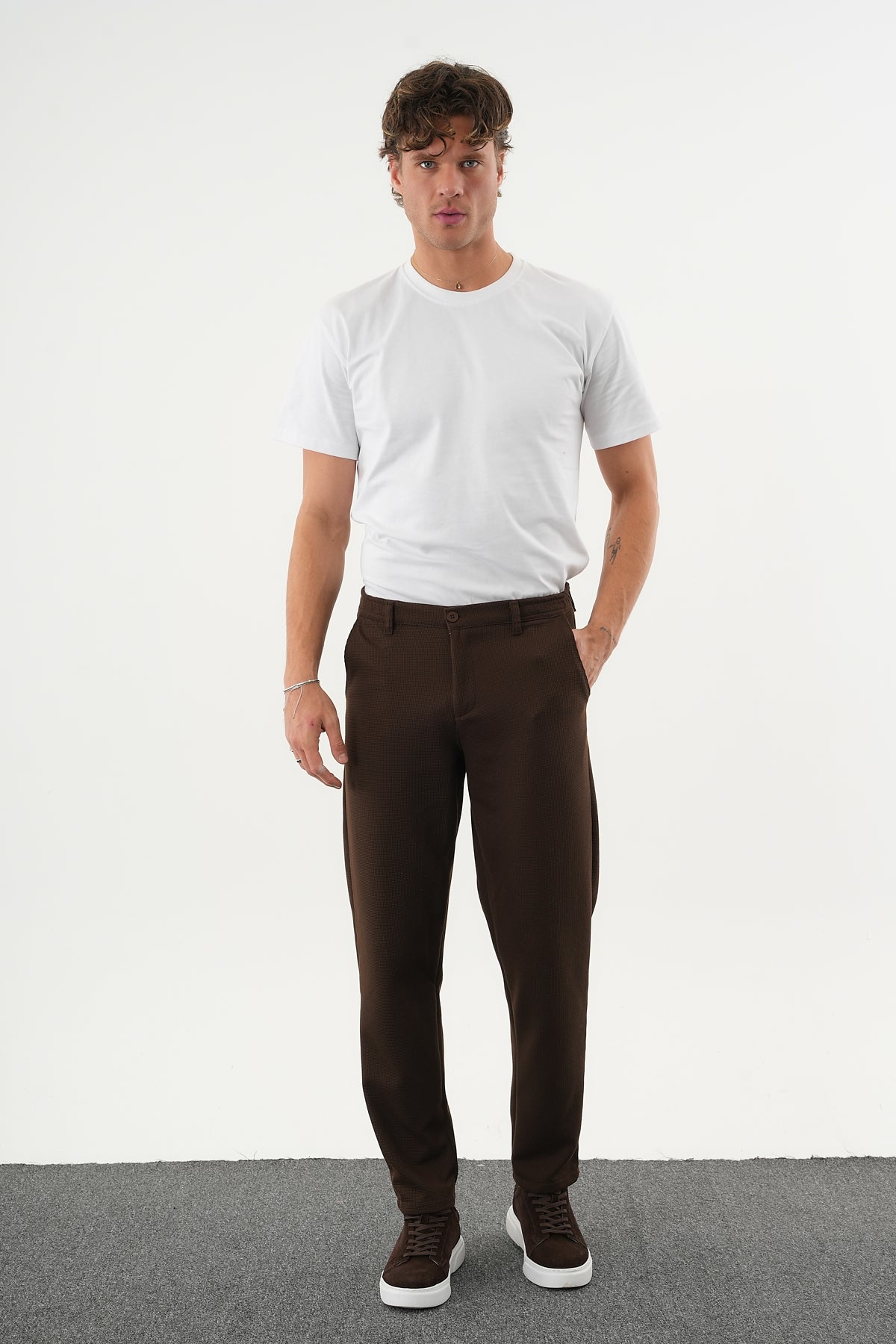 ARDEN Kışlık Kalın Slim Fit Kemerli Erkek Pantolon Kahverengi