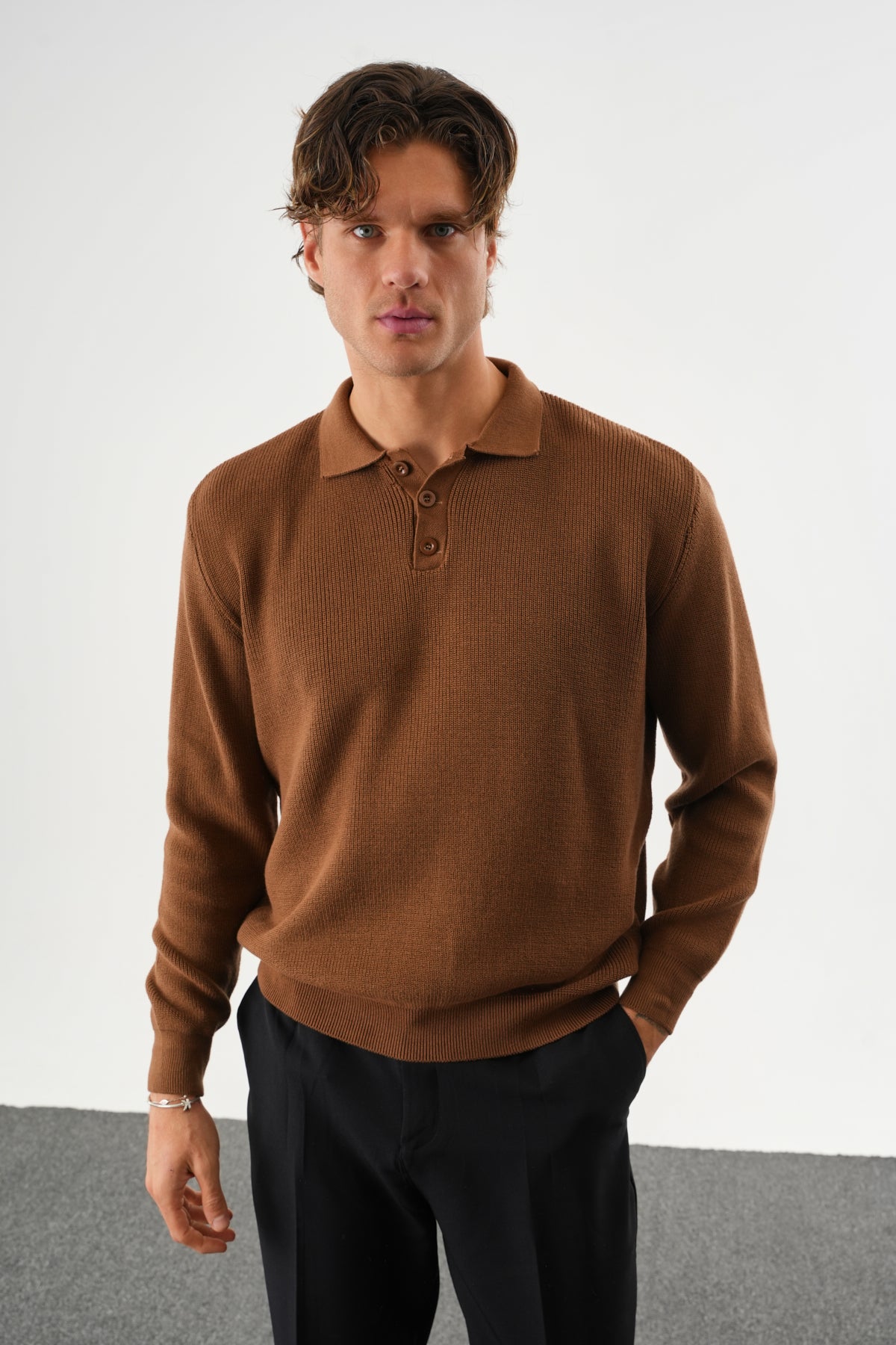 Holt Oversize Triko Uzun Kollu Kazak Kahve