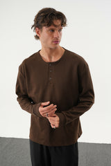 TAREN Oversize Erkek Kışlık Düğmeli Sweatshirt Siyah