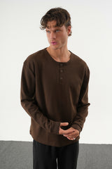 TAREN Oversize Erkek Kışlık Düğmeli Sweatshirt Siyah
