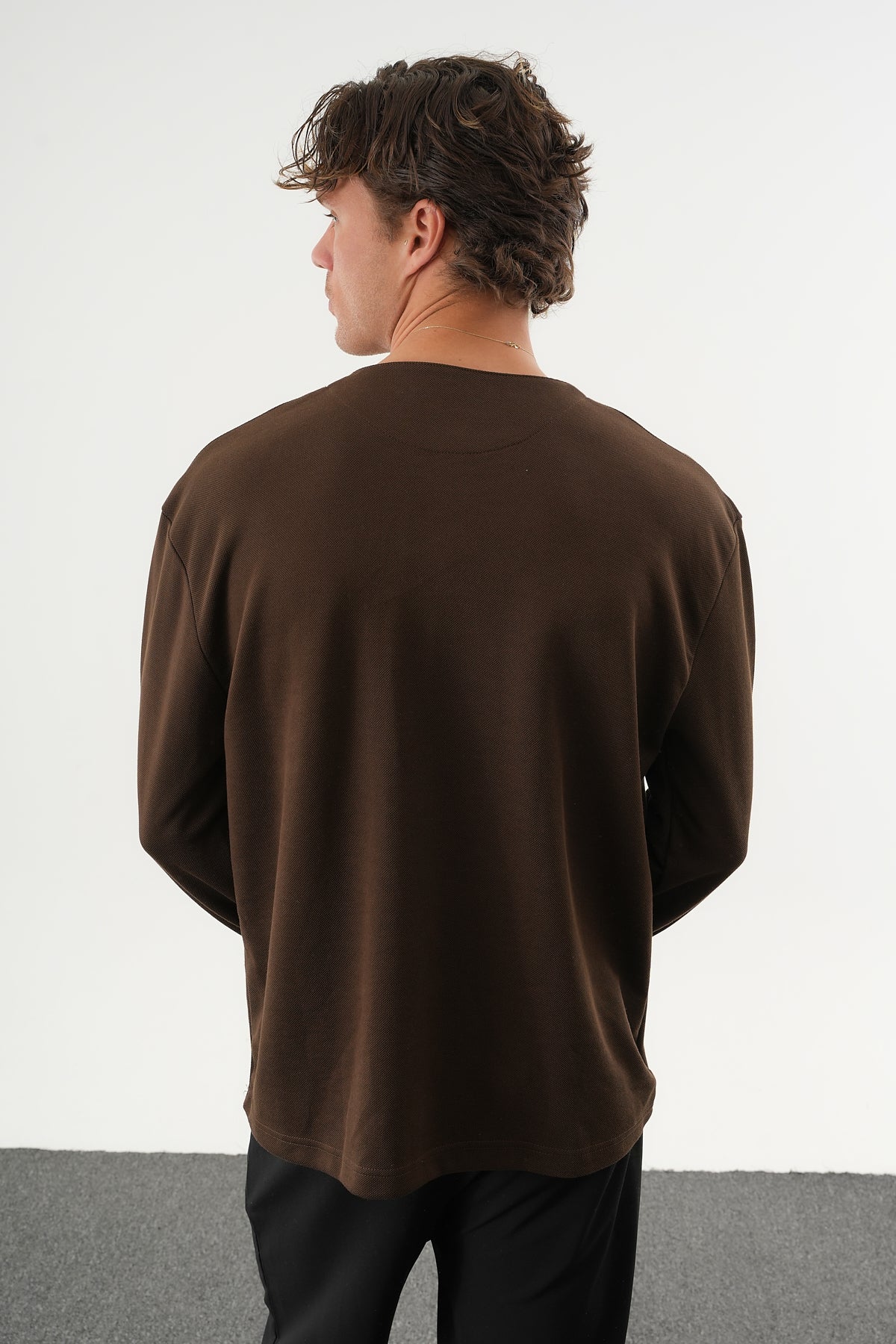 TAREN Oversize Erkek Kışlık Düğmeli Sweatshirt Siyah