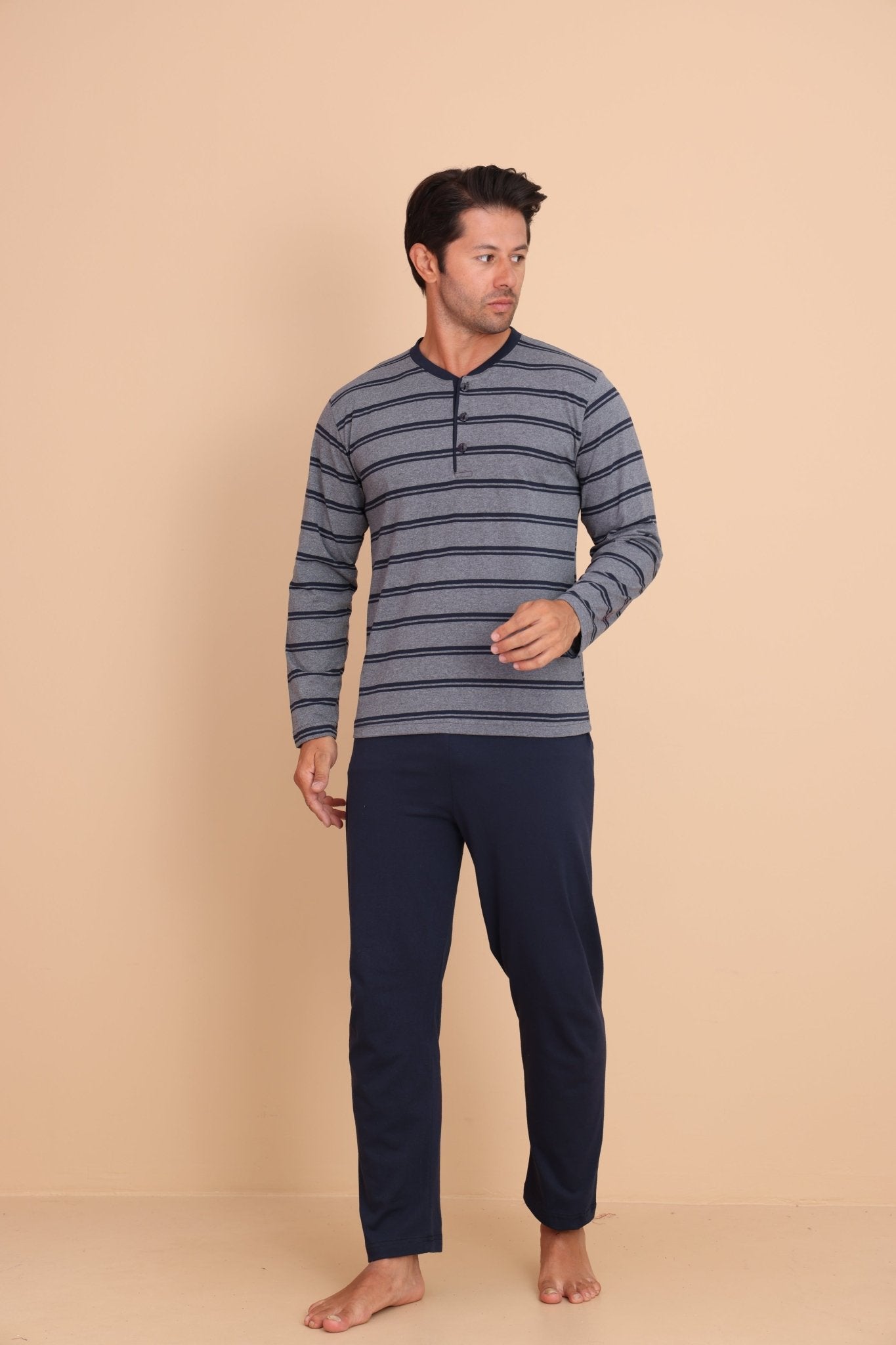 Knit Regular Gri Erkek Uzun Kol Pijama Takımı - Redline