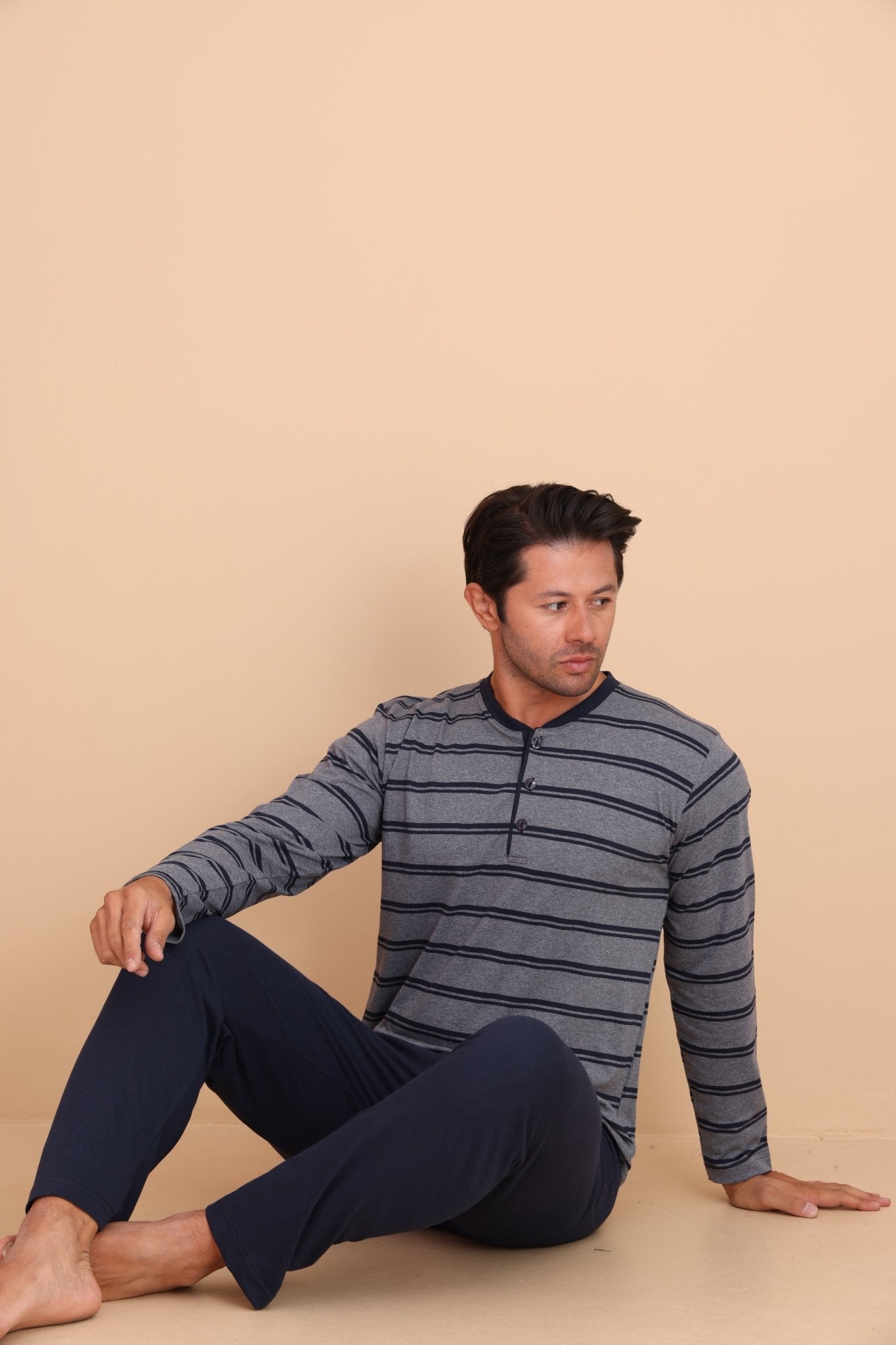 Knit Regular Gri Erkek Uzun Kol Pijama Takımı - Redline