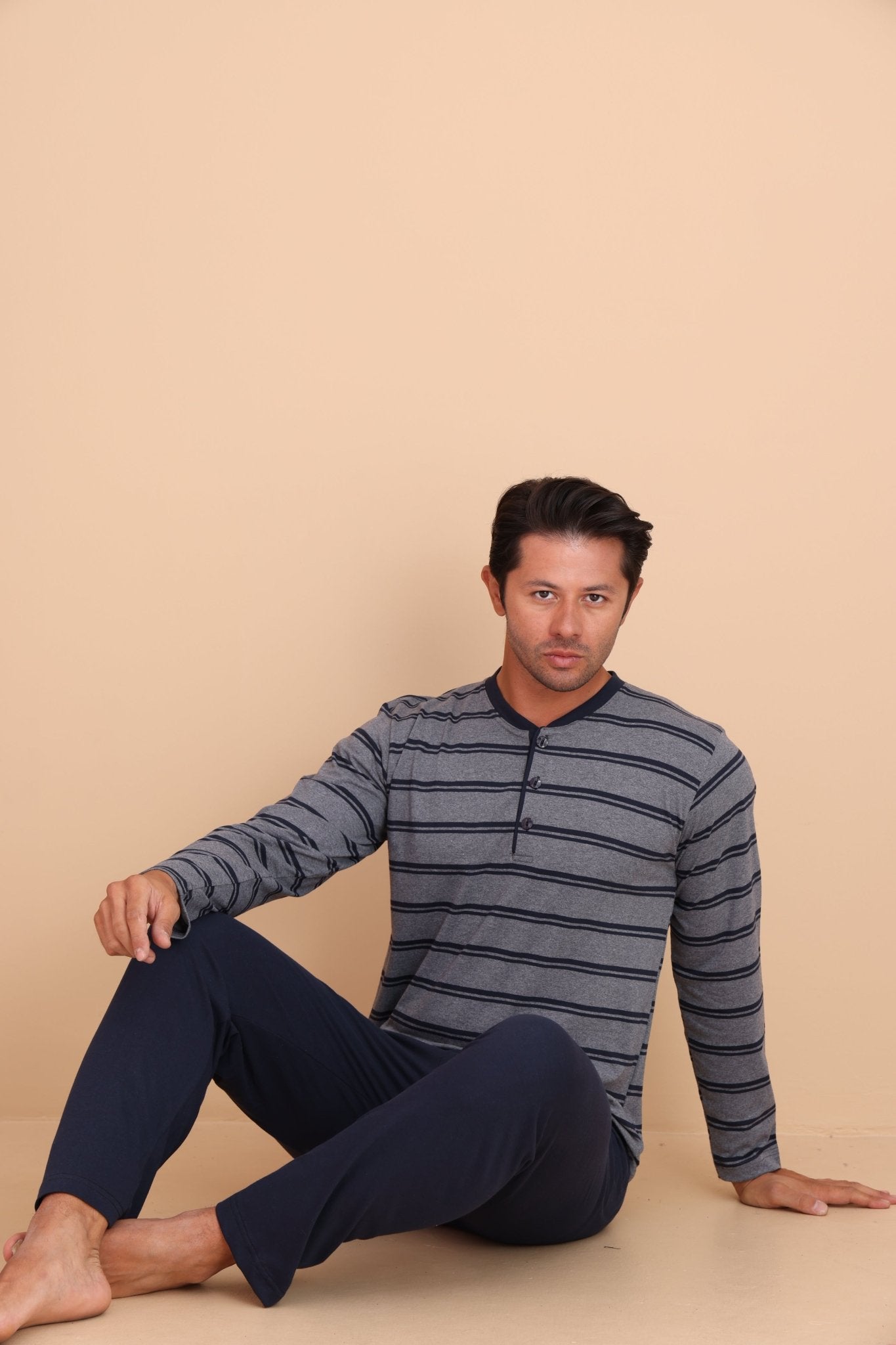 Knit Regular Gri Erkek Uzun Kol Pijama Takımı - Redline
