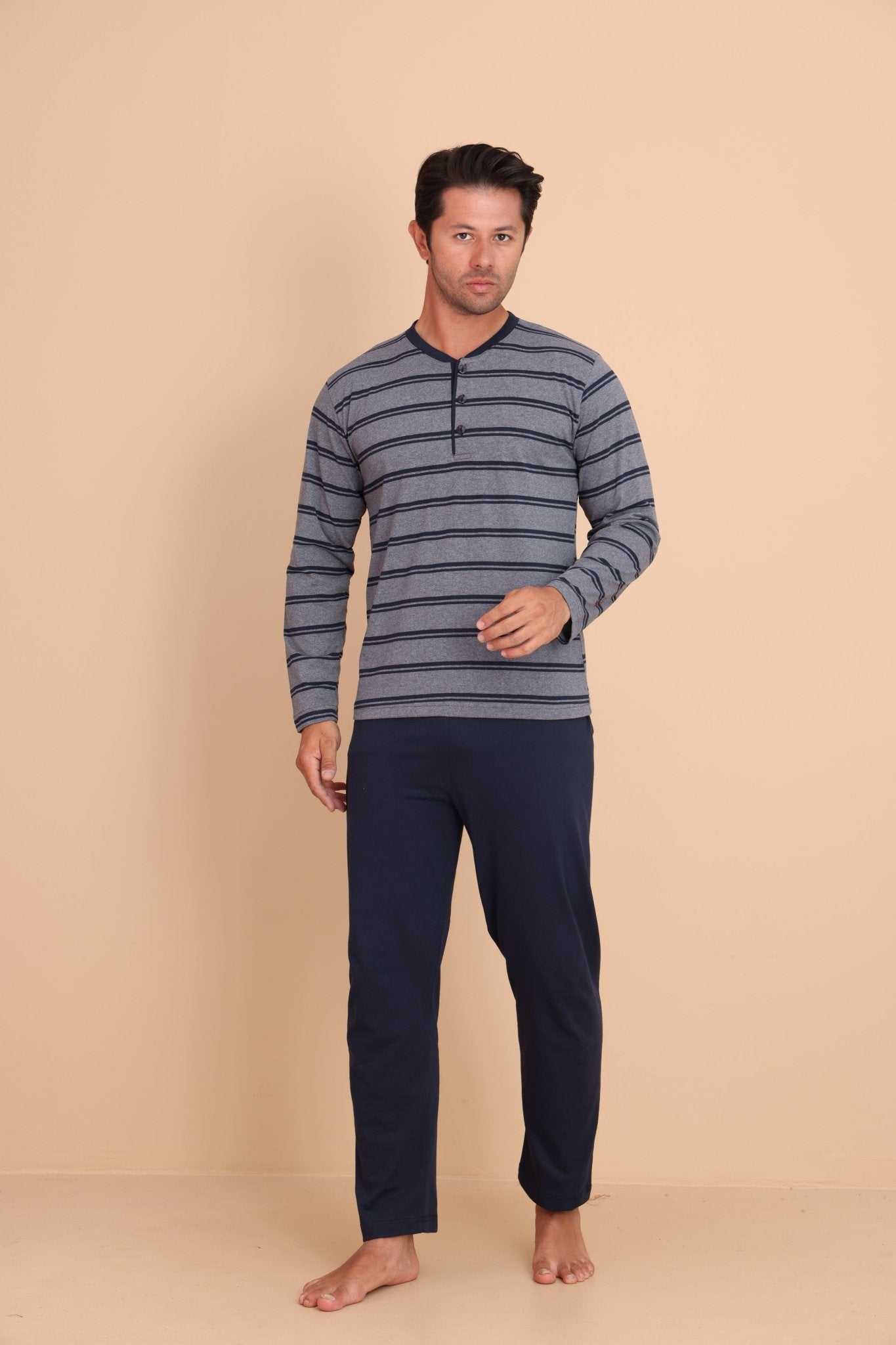 Knit Regular Gri Erkek Uzun Kol Pijama Takımı - Redline
