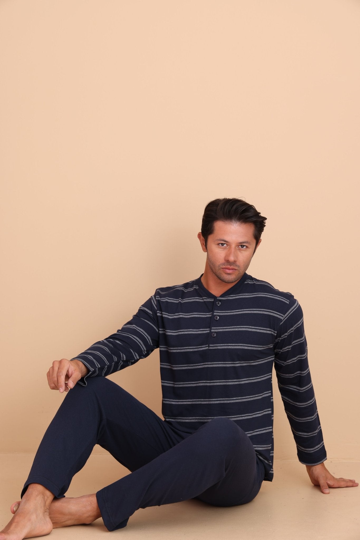 Knit Regular Lacivert Erkek Uzun Kol Pijama Takımı - Redline