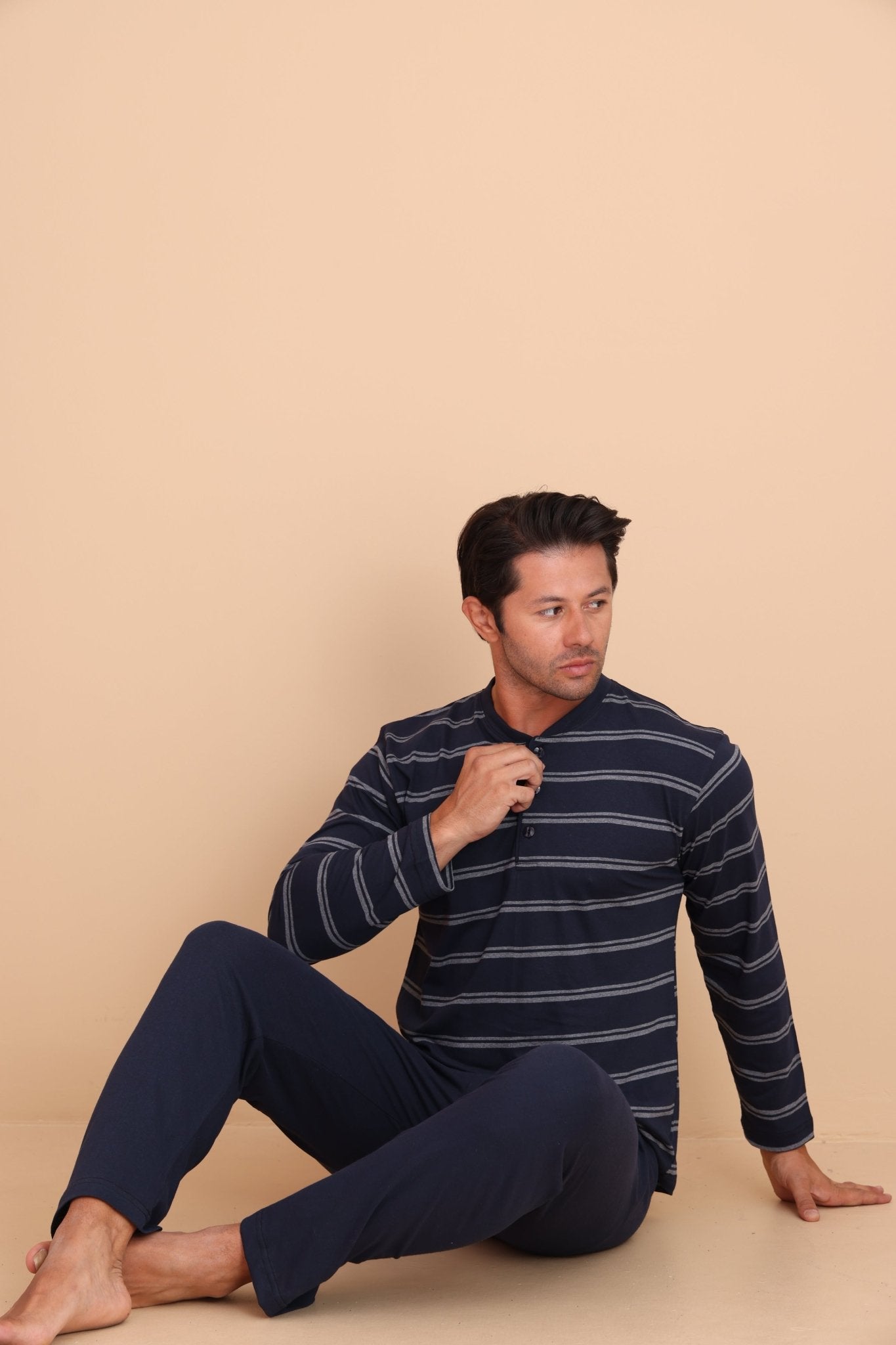 Knit Regular Lacivert Erkek Uzun Kol Pijama Takımı - Redline