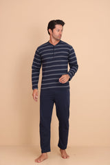 Knit Regular Lacivert Erkek Uzun Kol Pijama Takımı - Redline