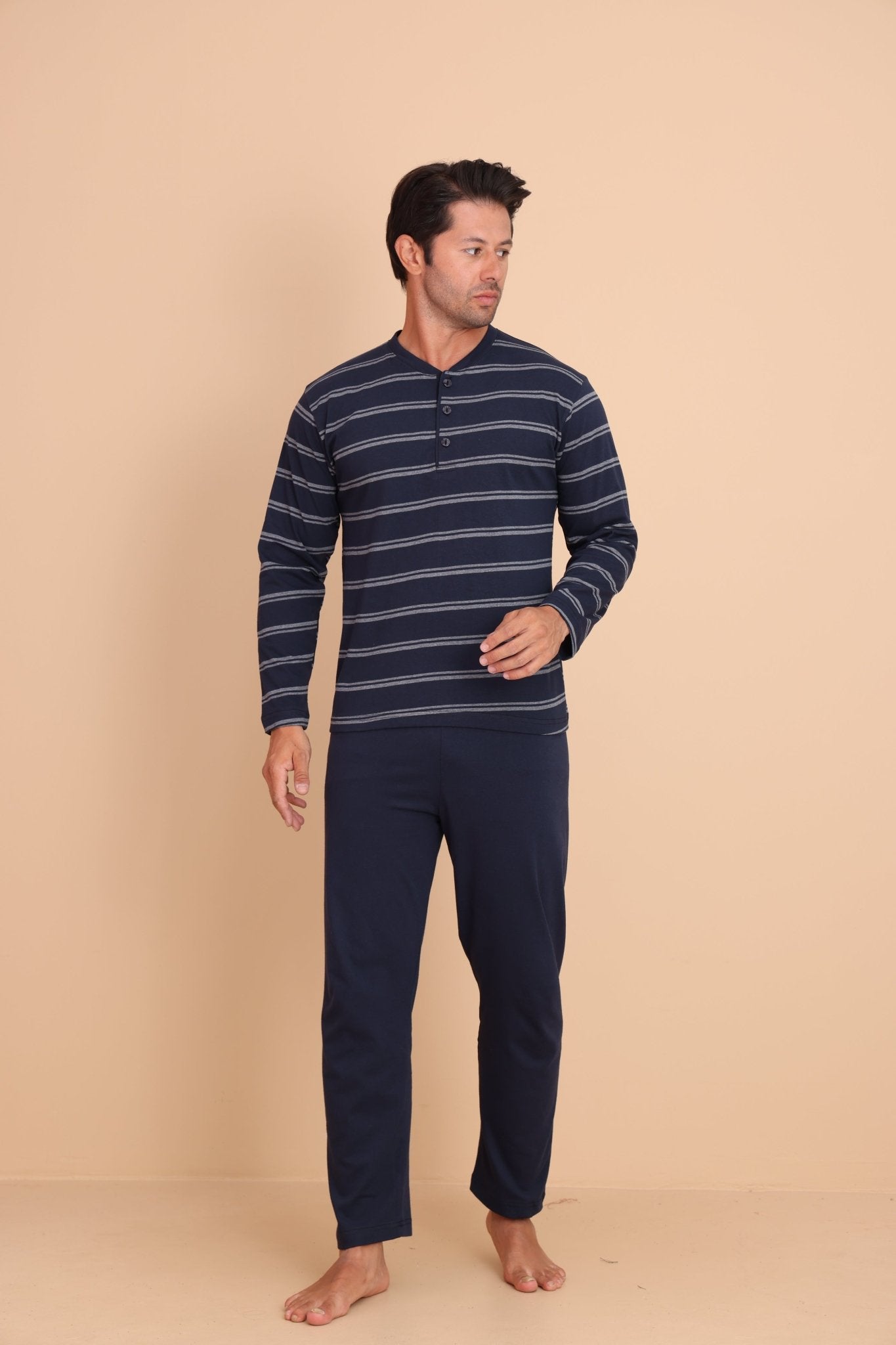 Knit Regular Lacivert Erkek Uzun Kol Pijama Takımı - Redline