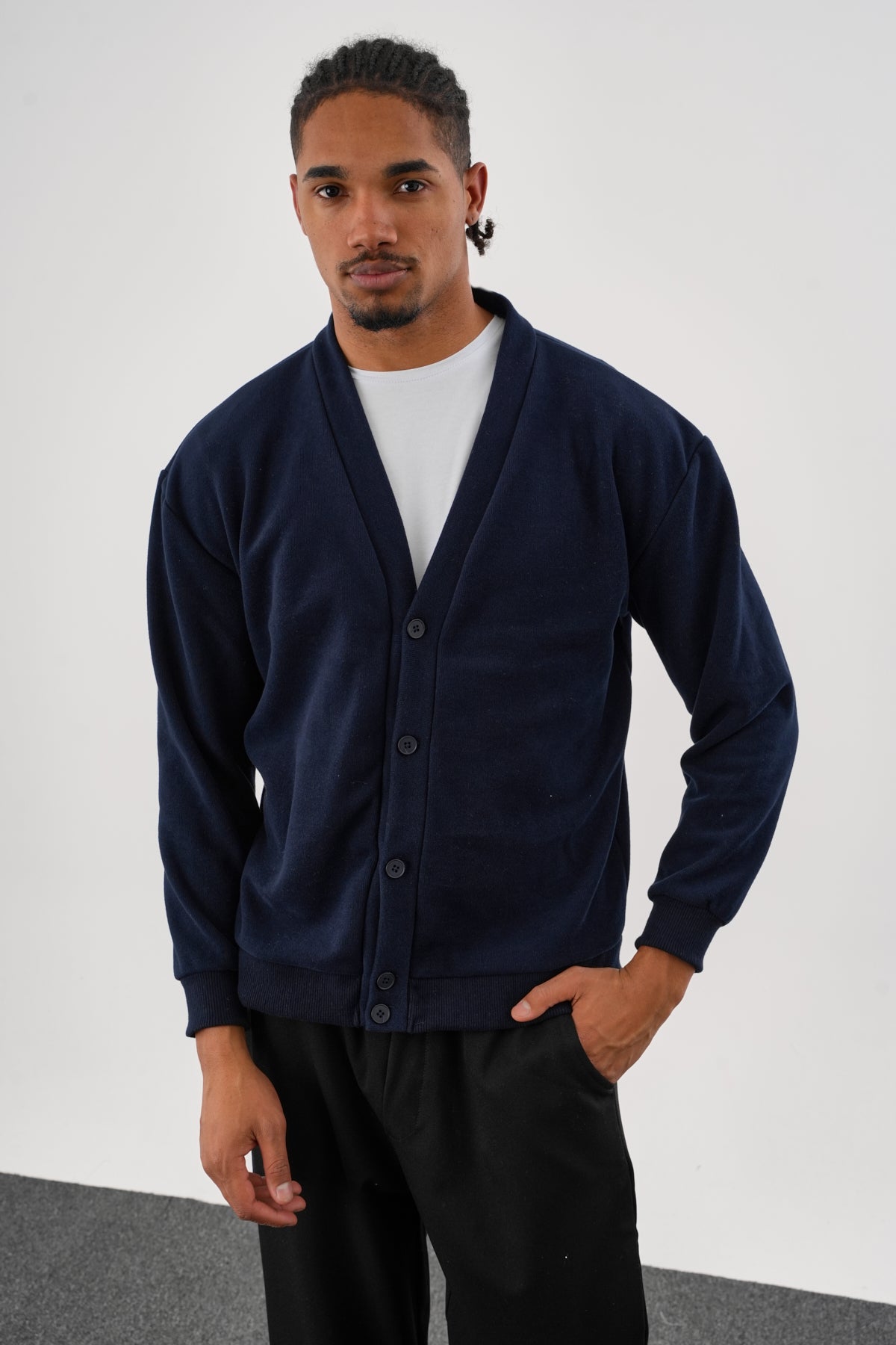 NOBLE V Yaka Kışlık Hırka Lacivert