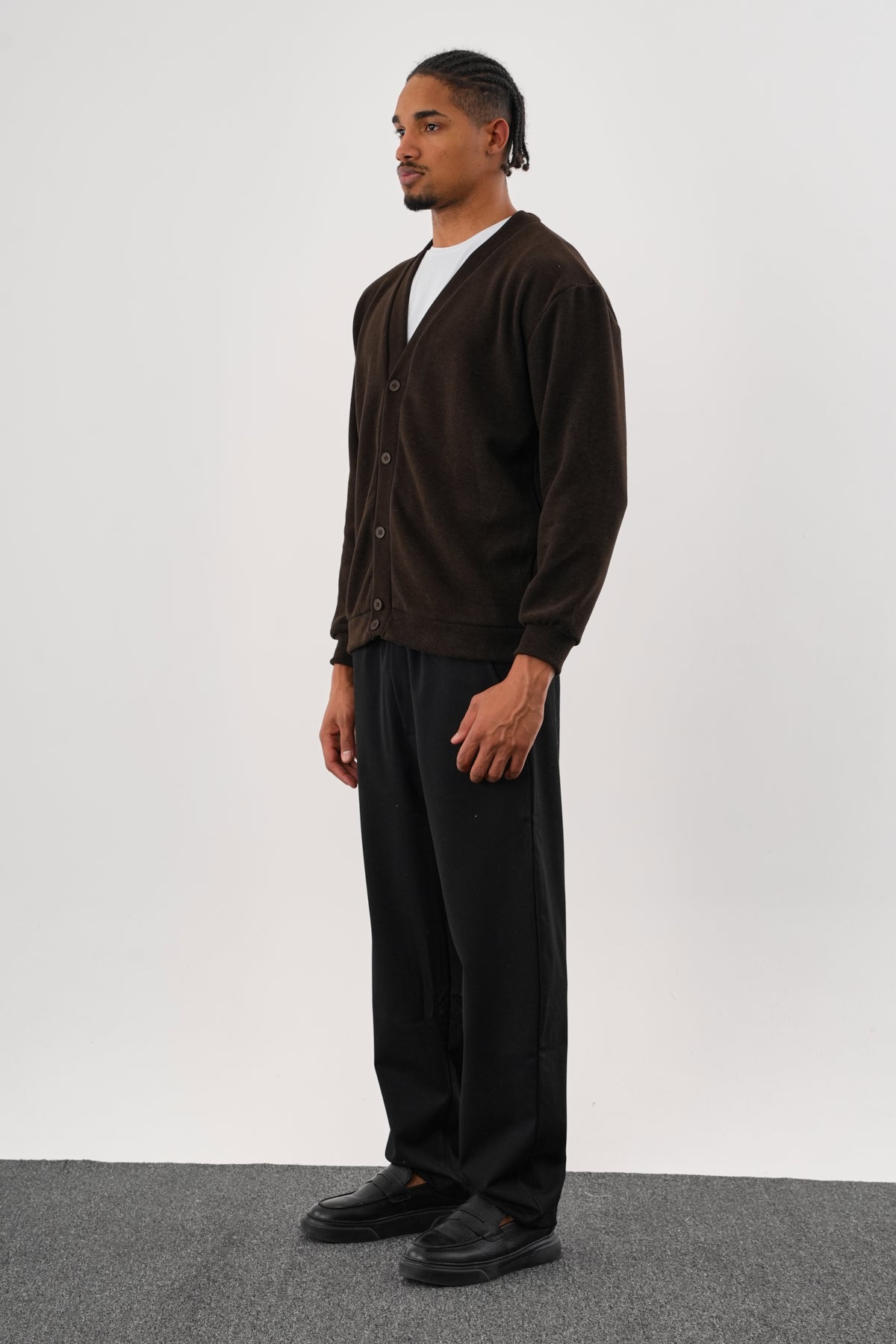 NOBLE V Yaka Kışlık Hırka Lacivert Kahverengi