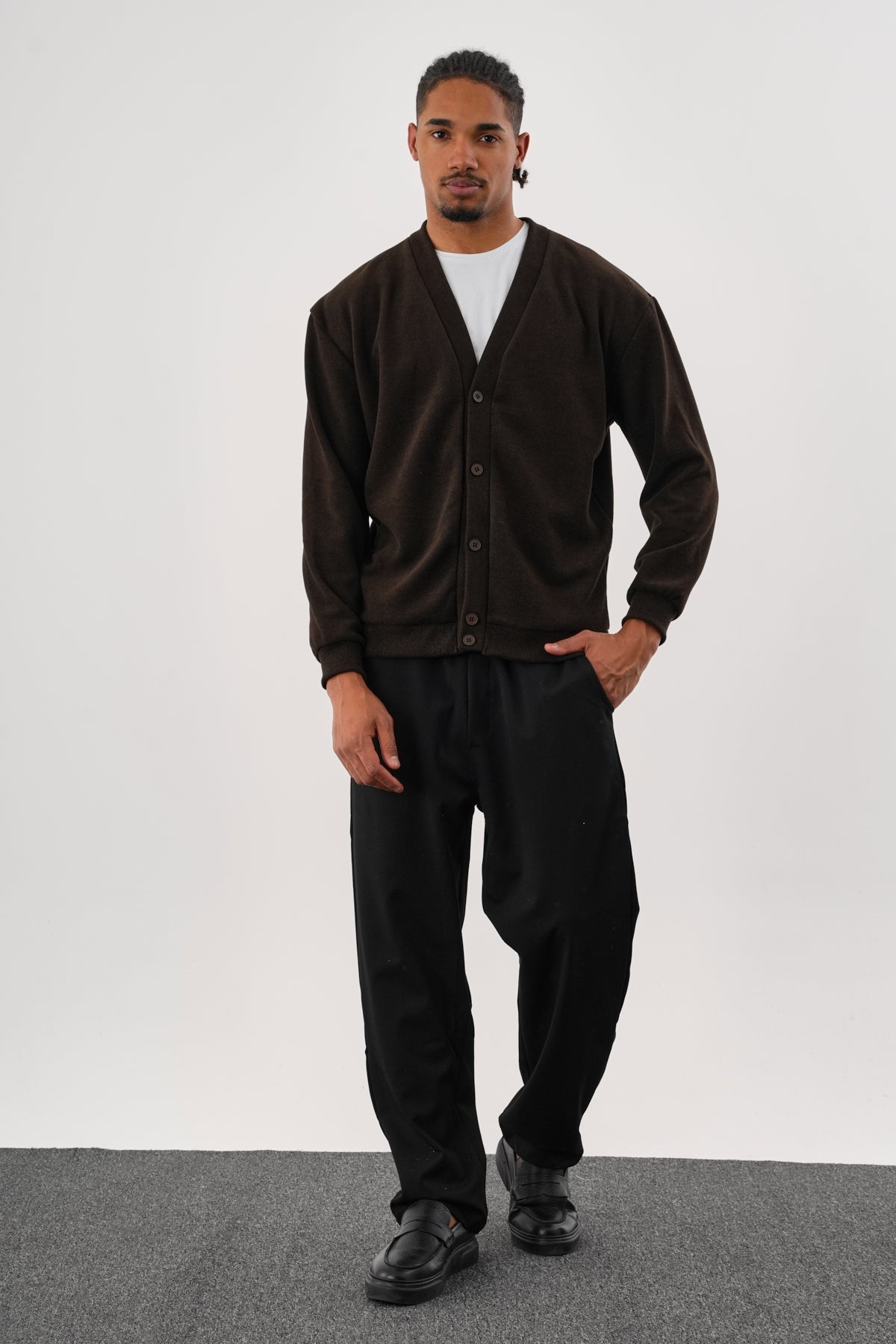 NOBLE V Yaka Kışlık Hırka Lacivert Kahverengi