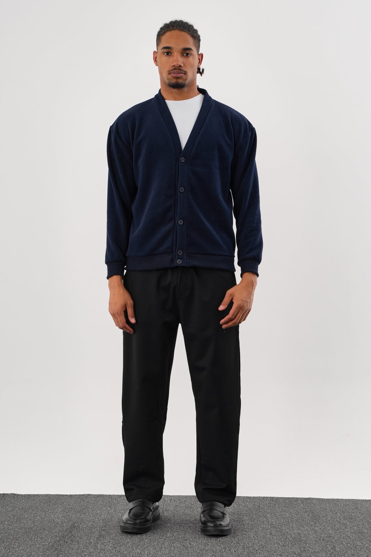 NOBLE V Yaka Kışlık Hırka Lacivert