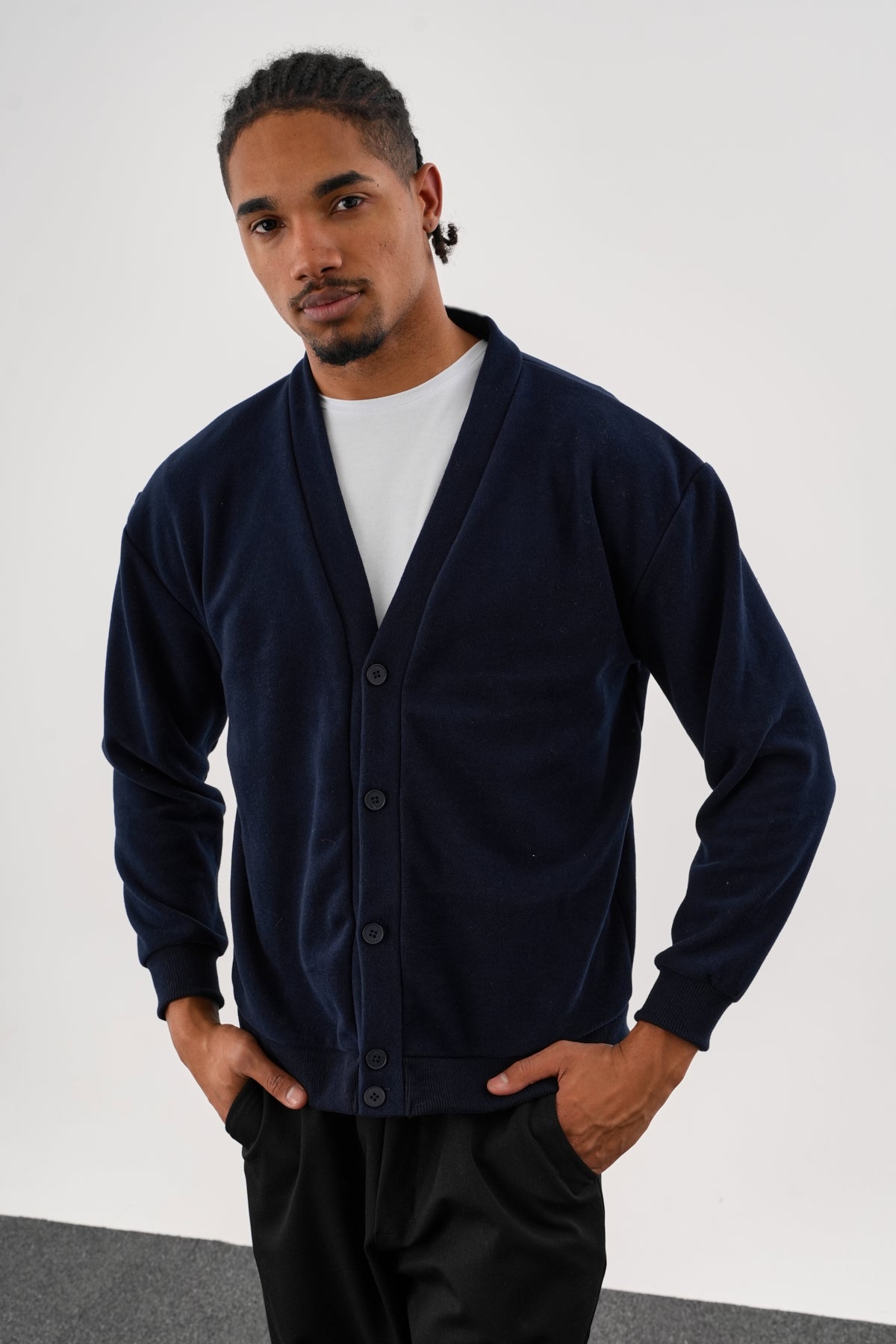 NOBLE V Yaka Kışlık Hırka Lacivert