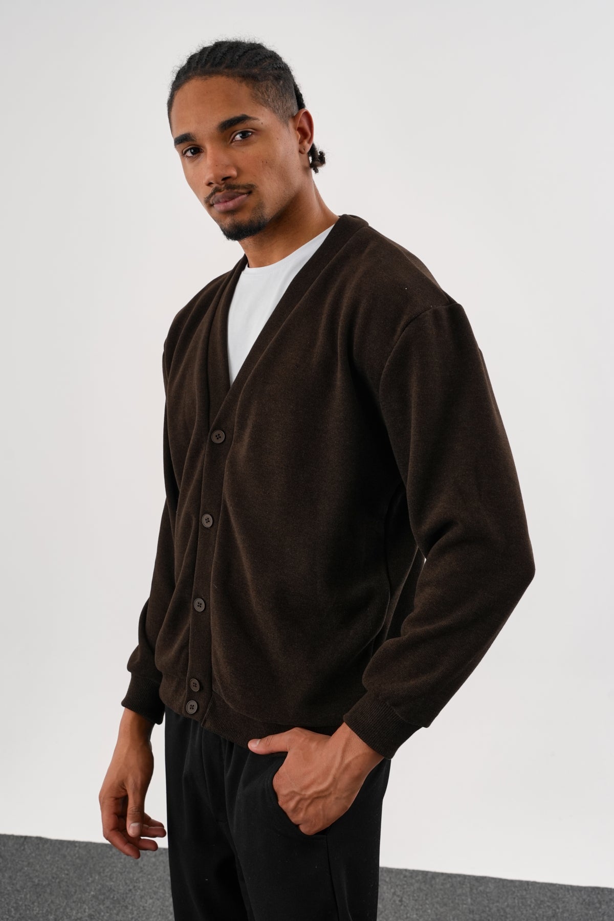 NOBLE V Yaka Kışlık Hırka Lacivert Kahverengi