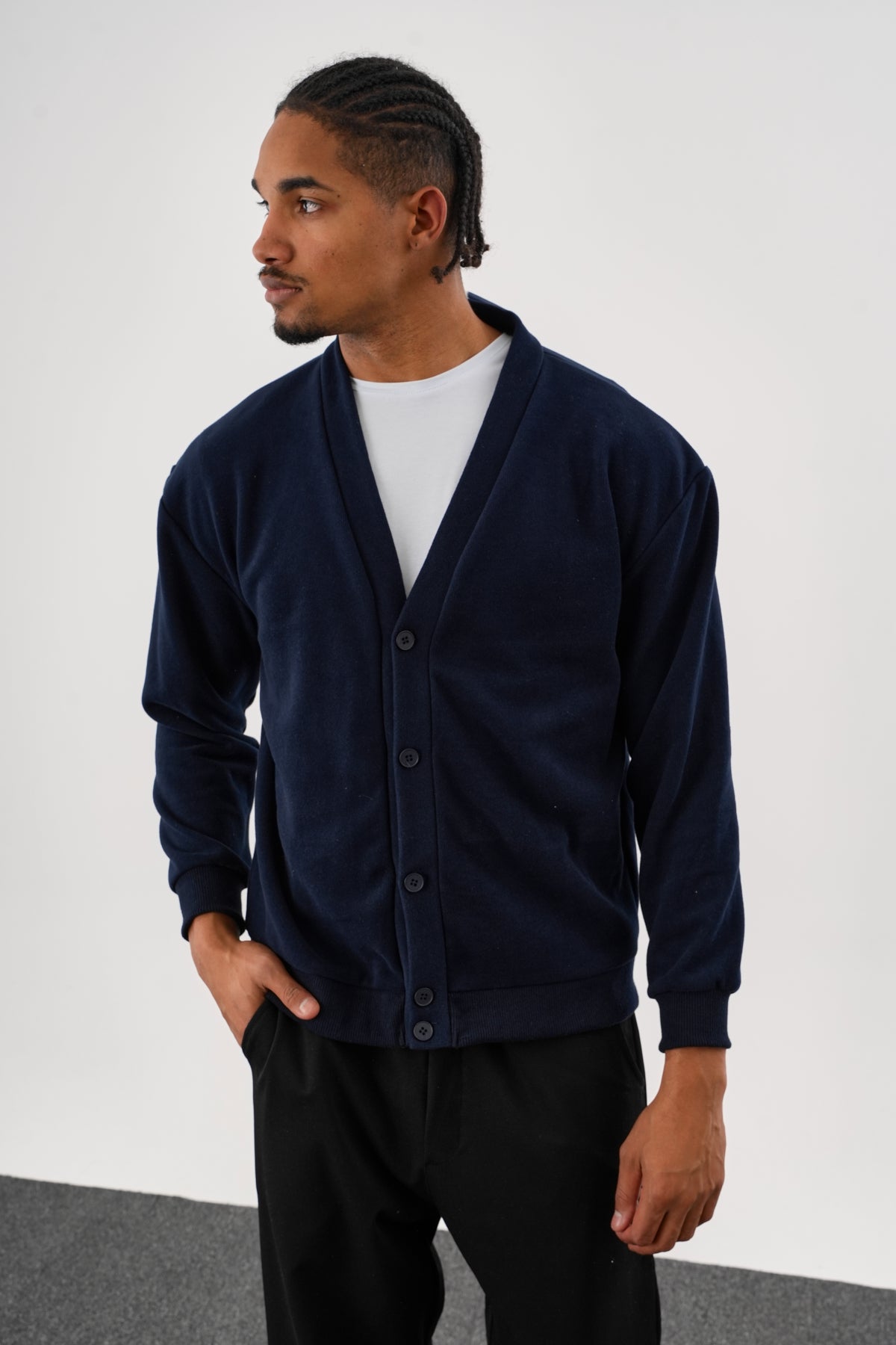 NOBLE V Yaka Kışlık Hırka Lacivert