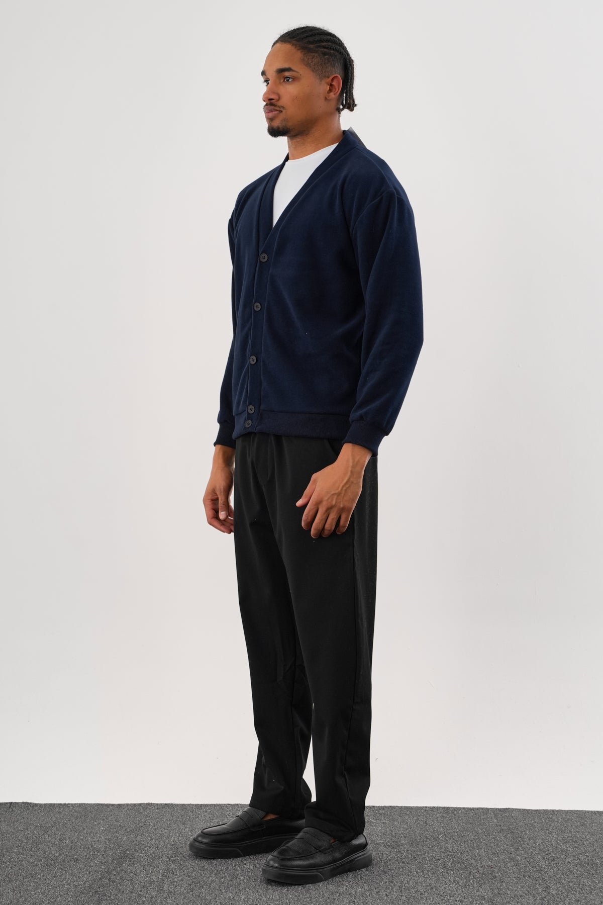 NOBLE V Yaka Kışlık Hırka Lacivert