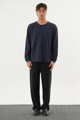 TAREN Oversize Erkek Kışlık Düğmeli Sweatshirt Lacivert