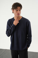 TAREN Oversize Erkek Kışlık Düğmeli Sweatshirt Lacivert
