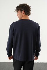 TAREN Oversize Erkek Kışlık Düğmeli Sweatshirt Lacivert