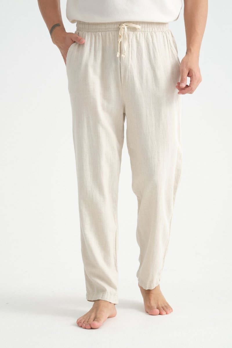 Luxe Baggy Keten Pantolon Bej - Redline