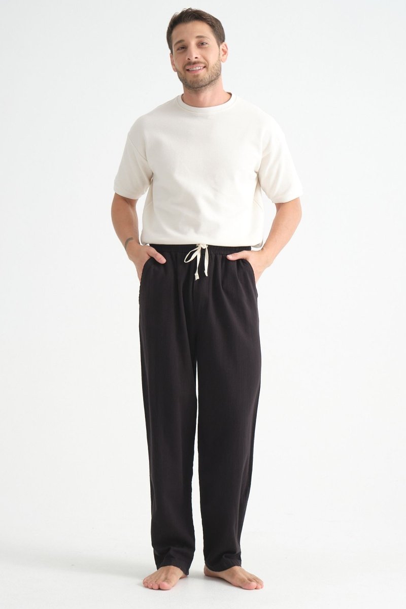 Luxe Baggy Keten Pantolon Siyah - Redline